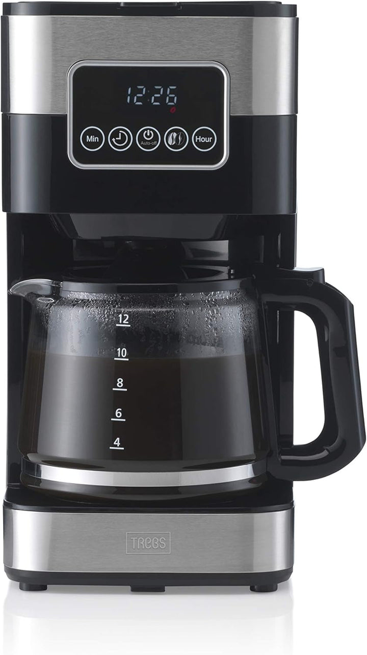 Cafetiera cu filtru Gastronoma Trebs 24100 - Până la 12 cești cu o capacitate de 1,5 litri - Programabilă - Oprire automată - Stop picurare - Afișaj tactil LED - Design din oțel inoxidabil / negru