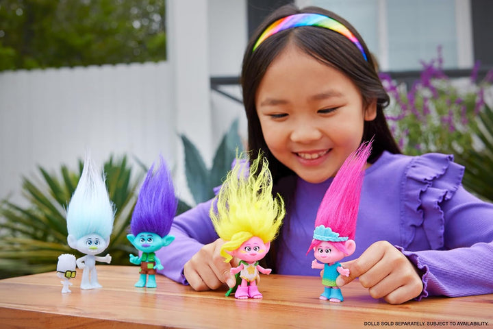 Mattel DREAMWORKS TROLLS Together Strong - păpuși Queen Poppy, Viva, Branch, Guy Diamond cu Tiny Diamond cu păr de pluș și 5 articulații, pentru copii de la 3 ani, HNF07