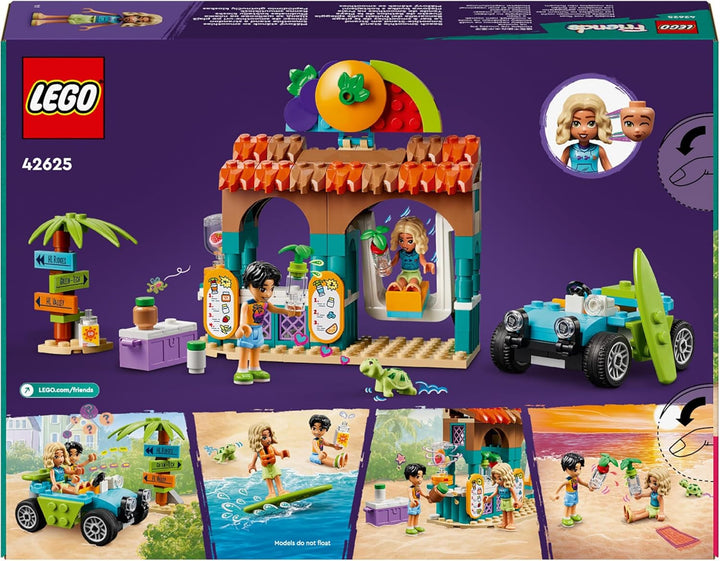 LEGO Friends Smoothie Stand At The Beach, set de joacă pentru jocuri de rol, idee de cadou pentru fete și băieți de la 6 ani cu figuri de joacă, broască țestoasă și accesorii, jucărie pentru dezvoltare socială 42625