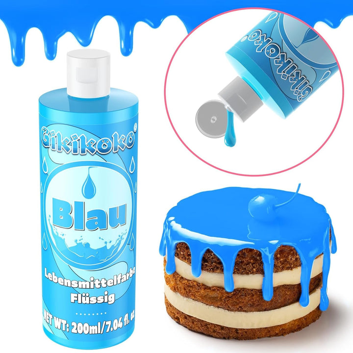 Lebensmittelfarbe - Gikikoko 200Ml Lebensmittelfarbe Flüssig Hoch Konzentriert, Lebensmittelfarben, Food Coloring Für Backen, Macaron, Cake, Jello, Fondantieren, Kuchen, DIY Slime (Blau)