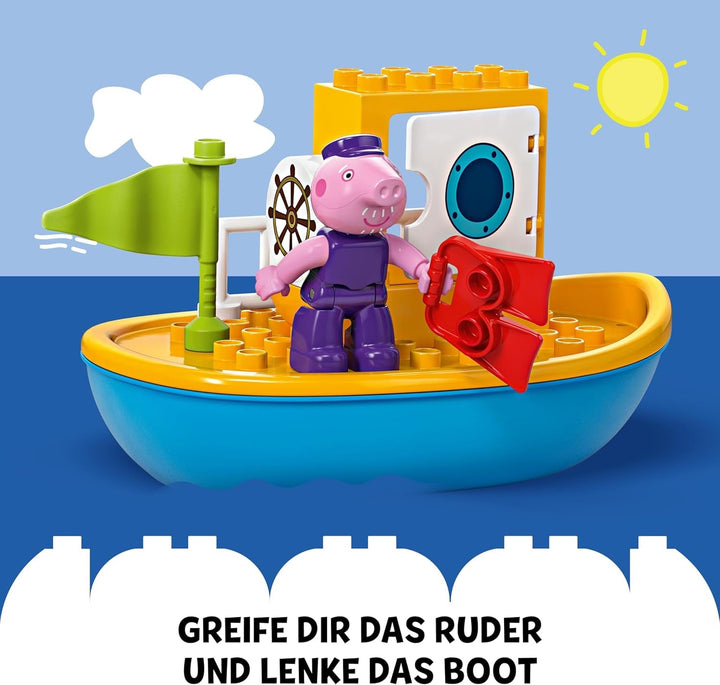 LEGO DUPLO Peppa's Boat Trip: Set de joacă cu barcă de jucărie pentru a construi și reconstrui cu 2 figuri, jucărie creativă, idee de cadou pentru copii de la 2 ani, băieți și fete 10432