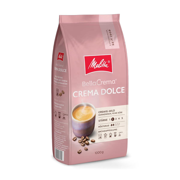 Melitta Bellacrema Crema Dolce Ganze Kaffee-Bohnen 1Kg, Ungemahlen, Kaffeebohnen Für Kaffee-Vollautomat, Sanfte Röstung, Geröstet in Deutschland, Stärke 2