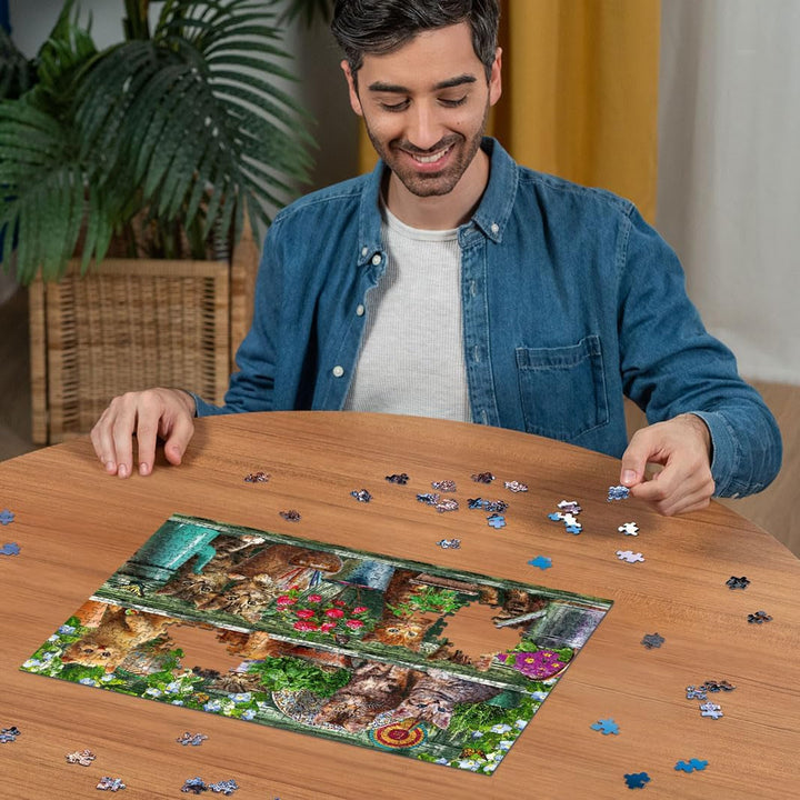 Ravensburger Puzzle 12000205 - Katzen Im Regal - puzzle jigsaw de 500 de piese pentru adulți și copii de peste 10 ani, puzzle animalier cu motiv de pisică