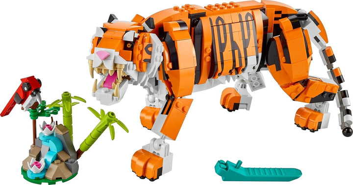 LEGO 31129 Creator Majestic Tiger, Panda sau Pește, set 3 în 1 de figuri de animale, jucărie pentru copii, băieți și fete, jucărie de construcție cu animale