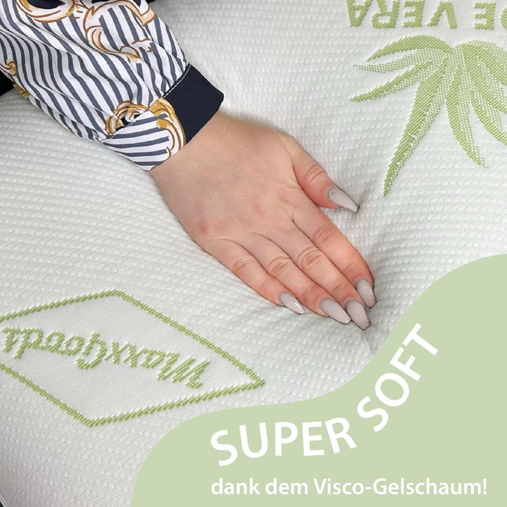 Maxxgoods pernă ortopedică, pernă de susținere a gâtului din spumă visco gel cu capac de protecție aloe vera și capac interior 100% bumbac - pernă pentru dormit pe stomac, spate și lateral (42Cm X 70Cm X 12Cm)