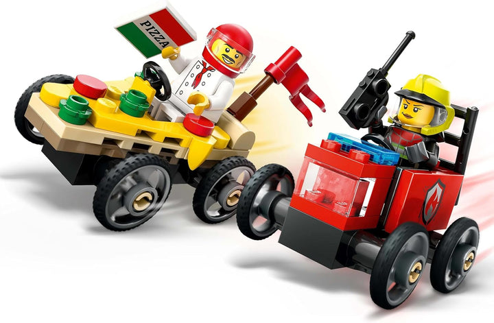 LEGO City Pizza Delivery Van Vs. Pizza Truck - Jucărie cu cutie de săpun pentru fete și băieți de la 5 ani - Set de construcție cu 2 minifigurine șofer - Cadou aniversar și de vacanță 60458