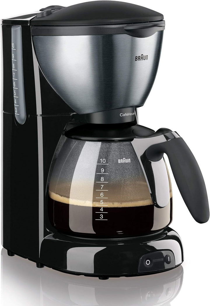 Cafetiera Braun Caféhouse Puraroma plus KF 560/1 - Cafetieră cu filtru cu ulcior de sticlă pentru 10 cești de cafea, cafetieră pentru arome unice, 1100 wați, negru
