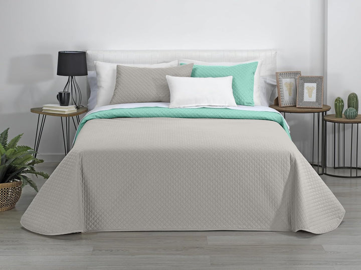 AVA | Cuvertură Reversibilă | Pentru Toate Anotimpurile | Culoare - Bej/Turcoaz | Pentru Pat 180 Cm. (270 X 270 Cm. Ancho X Alto) | Cuvertură cu matlasare
