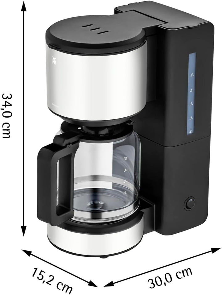 WMF Stelio Aroma filtru de cafea cu ulcior de sticlă, filtru de cafea, 10 cești, filtru de cafea din oțel inoxidabil, opritor de picurare, placă de încălzire, oprire automată, 1000 W, gri mat