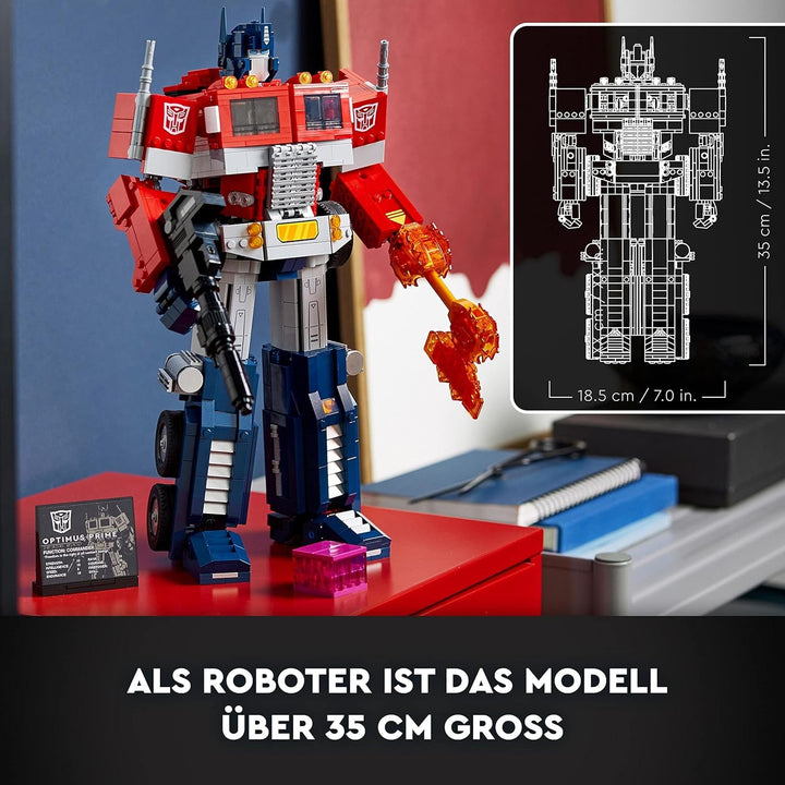 LEGO 10302 Icons Optimus Prime Set, 2In1 Robot Figura și camion Model, Transformers Toy Model Kit pentru adulți, Ziua de naștere sau Crăciun cadou pentru bărbați, femei, ea și el