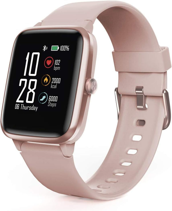 Hama Smartwatch 5910, GPS, rezistent la apă (fitness tracker pentru ritm cardiac/calorii, ceas sport cu numărător pași, monitor somn, control muzică, brățară fitness pentru femei, baterie cu autonomie de 6 zile) Roz