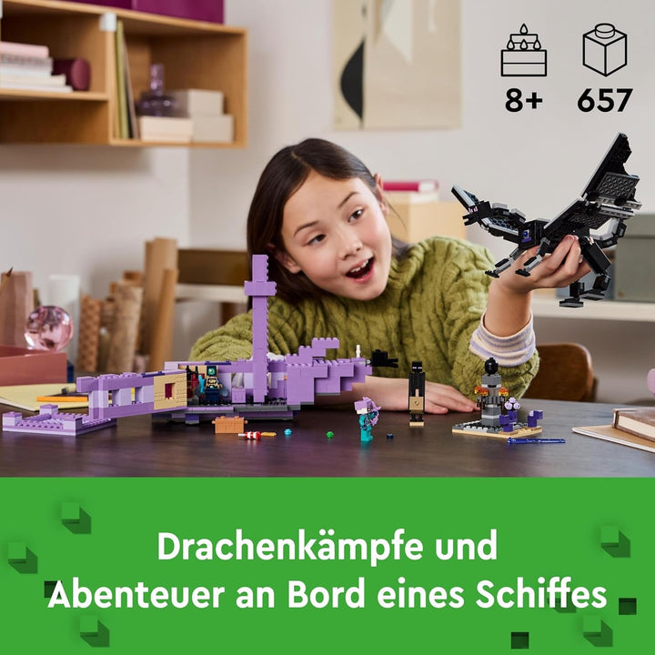 LEGO Minecraft The End Dragon și The End Ship, jucărie de acțiune și set de descoperire, set de construcție pentru jocuri video, set de aventură, cadou pentru băieți și fete de la 8 ani 21264