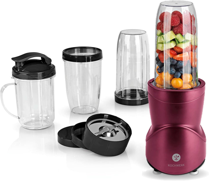 Smoothie Maker 12-Tlg | To-Go Deckel & 4 Mixbehälter | Für Obst, Gemüse & Nüsse | Mit Ice-Crush Funktion | Mini-Standmixer Zum Mixen, Rühren, Zerkleinern, Mahlen, Hacken & Pürieren | Bpa-Frei