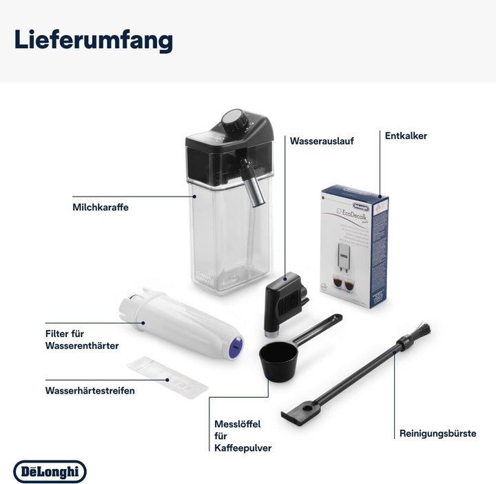 De'Longhi Dinamica plus ECAM 372.95.TB aparat de cafea complet automat cu sistem de lapte Lattecrema, cappuccino și espresso la apăsarea unui buton, ecran tactil color, control prin aplicație, funcție cafetieră, titan/negru