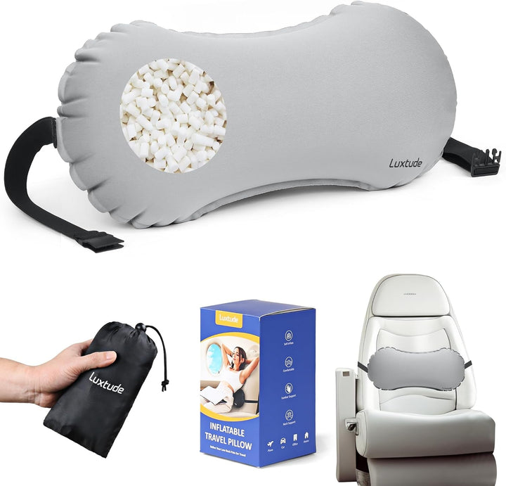 Luxtude Pernă lombară gonflabilă, pernă de sprijin lombar portabilă pentru călătorii cu avionul și mașină, pernă de călătorie gonflabilă Pernă de sprijin pentru spate Pernă pentru gât, pernă pentru spate inferior