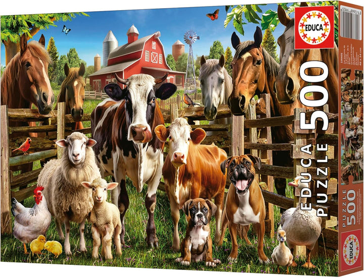 Educa - Puzzle de 500 piese pentru adulti | Animalele de la ferma obraznice. Dimensiuni: 48 X 34 cm. Include lipiciul de puzzle Fixpuzzle. Pentru 11 ani (19905)