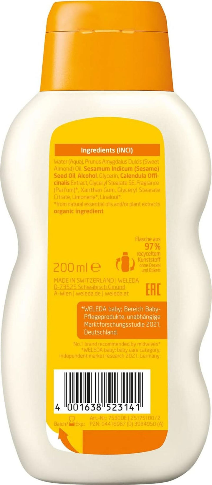 WELEDA Bio Baby Calendula Cremebad - Veganer Naturkosmetik Badezusatz Mit Mandelöl & Sesamöl Pflegt Die Haut & Schützt Sie Vor Dem Austrocknen. Baby Bad Ohne Tenside Für Babys & Kinder (1X 200Ml)