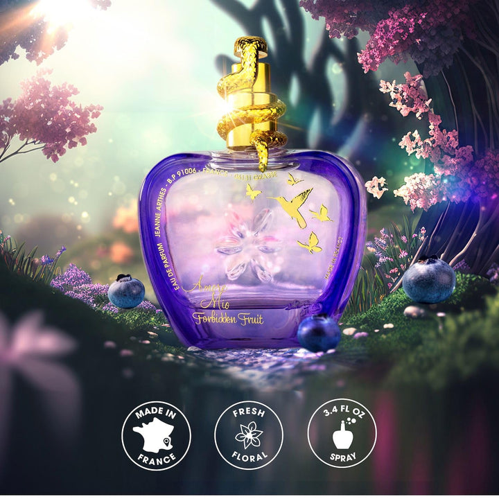 – Apă de parfum pentru femei „Amore Mio Forbidden Fruit” – Floral și proaspăt – Vanilie și paciuli – Fabricat în Grasse – Cadou pentru femei – Sticlă cu pulverizator 100 ml