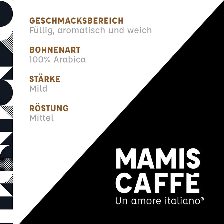 Mamis Caffè Gran Crema (1 Kg) - Ganze Espressobohnen - 100% Arabica-Bohnen - Fruchtiger, Schokoladiger, Leicht Süßer Geschmack - Mittlere Röstung Und Dicker Crema - Angebaut in Brasilien Und Kolumbien