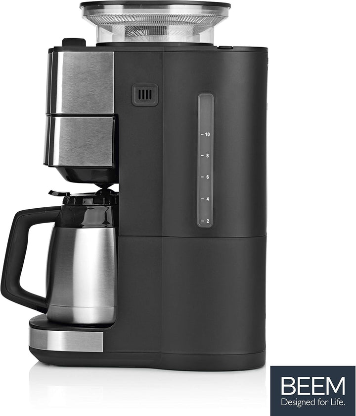 BEEM FRESH-AROMA-PERFECT II Cafetieră cu filtru și râșniță - Termo | Oțel inoxidabil | Ulcior termo | Cronometru 24 ore | 1000 W | Recipient pentru boabe 180 G