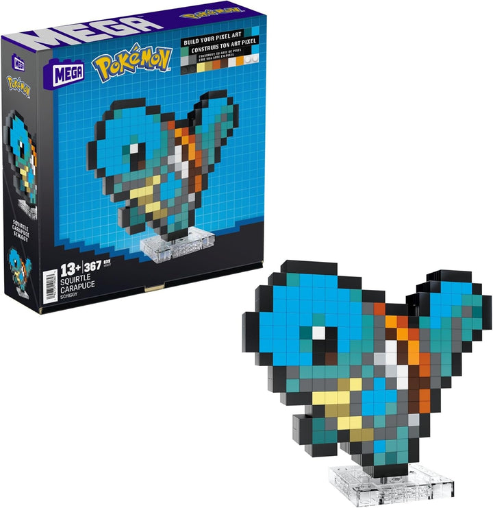 MEGA Pokémon Glumanda - Figură construibilă în aspect retro, Pixel Art, Inclusiv bază pentru montare pe perete, Pentru constructori și colecționari adulți, HTH76
