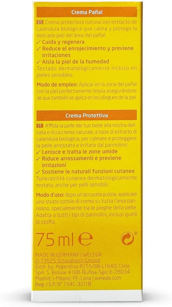 WELEDA Organic Baby Calendula Wound Protection Cream 75ml - Cosmetice naturale unguent pentru răni / cremă pentru bebeluși pentru protecția pielii sensibile a bebelușului în zona scutecelor. Ajută la roșeață, piele iritată și durere