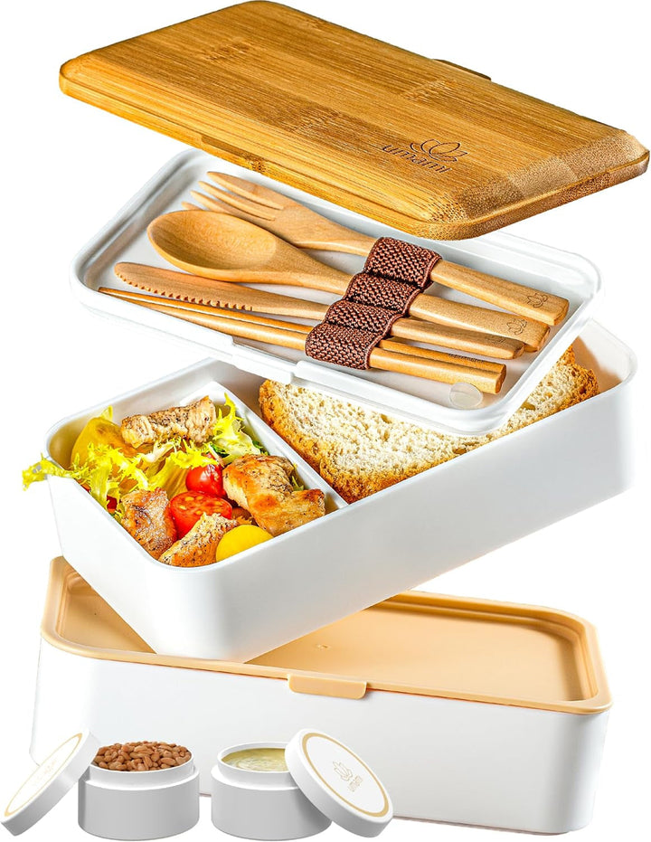 Cutie de prânz Umami pentru adulți, cutie bento stivuibilă etanșă cu 4 tacâmuri și compartimente, cutie de prânz pentru adulți, recipient pentru salată to-go, cutie de prânz pentru picnic / birou, gri cărbune, 1500 ml
