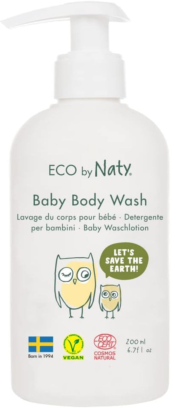 Eco by Naty, gel de duș pentru copii, ingrediente organice pe bază de plante cu 0% parfum, hipoalergenic și testat dermatologic, flacon de 200 ml