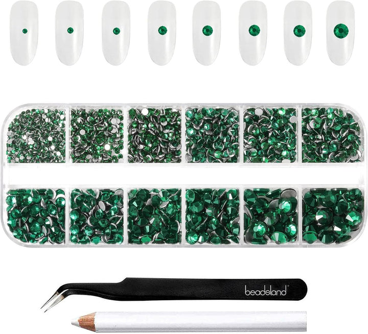 Beadsland 2500Pcs Glas Nailart Strasssteine Kristall Flatback Edelsteine Runde, ​​Für Handwerk Gemischt 8 Größen SS4 ~ SS30 Mit Picking Pinzette Und Stift (Kristall Weiss)