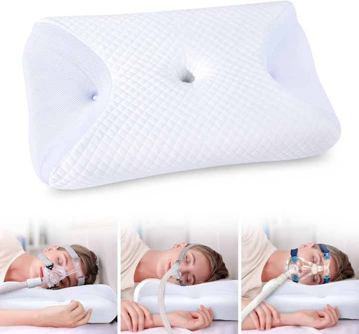 CPAP Memory Foam Cushion pentru toate măștile Cpap, pernă ergonomică pentru dormitorii laterali cu caneluri pentru măști Cpap și zonă de sprijin, reduce scurgerile de aer și presiunea măștii