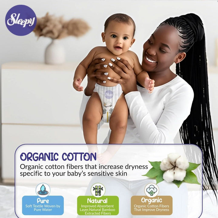 Sleepy 3X Jumbo Natural Baby Scutece, fabricate din bumbac organic și extract de bambus