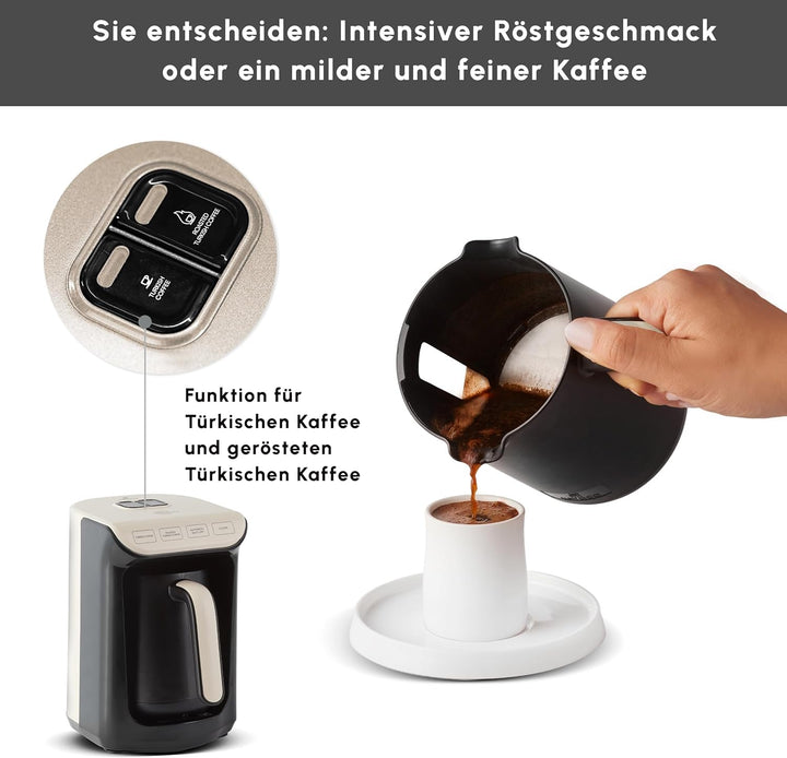 KARACA HatÄ±r Roast filtru de cafea turcească Cream Capacitate de 5 cești Multă spumă, 535W, Sistem de alarmă vocală,; Sistem de avertizare luminoasă, Lingură de măsurare, Curățare ușoară