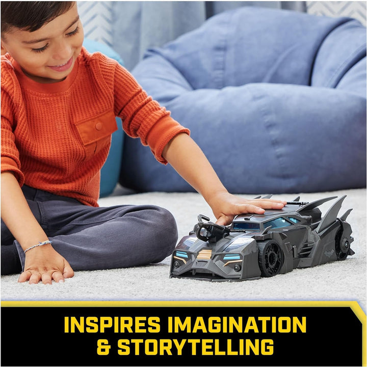 DC Comics Batman Batmobil offroad cu catapultă cu cârlig de prindere și celulă cu grilă în spate, inclusiv figurină Batman de 10 cm, pentru fanii supereroilor cu vârsta de 4 ani și peste
