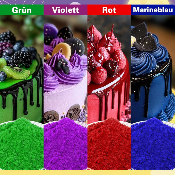 Lebensmittelfarbe Pulver - 4 Farben Lebensmittelfarbe, Konzentriertes Food Colouring, Lebensmittelfarbe Rot Grün Marineblau Violett Zum Kuchendekorieren, Backen, Zuckerguss, Dessert, Kochen - 5G