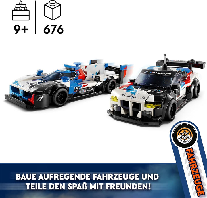 Jucărie LEGO Speed Champions BMW M4 GT3 & BMW M Hybrid V8 Race Car cu 2 modele de mașini construibile și 2 minifigurine de șofer de curse, cadou pentru băieți, fete de la 9 ani, model de mașină 76922