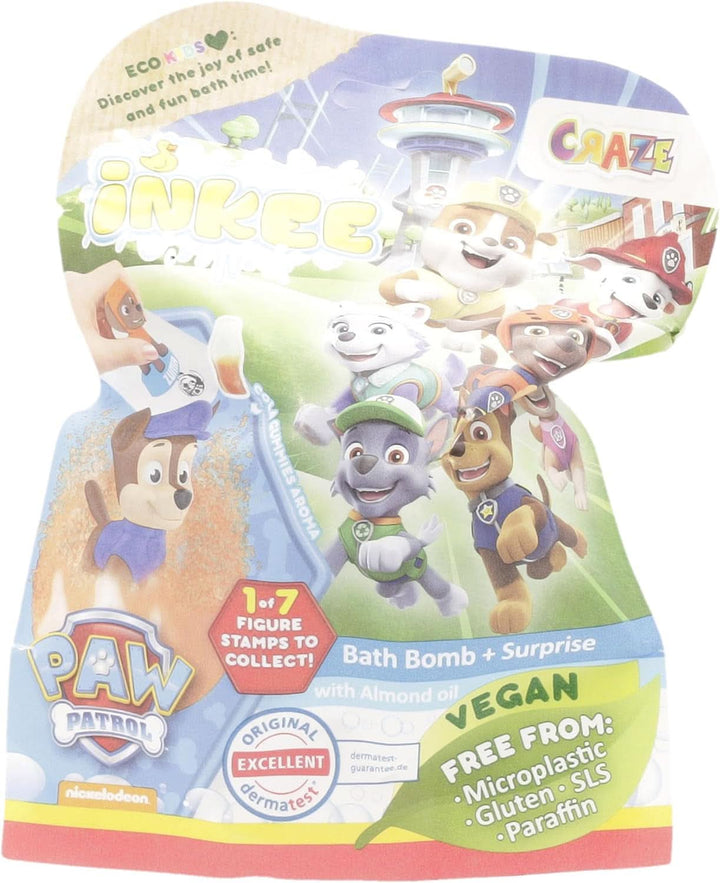 INKEE SURPRISE PAW PATROL, Bomba de baie pentru copii cu surpriză, aromă de gumă de cola, efect de spumă, 80 grame