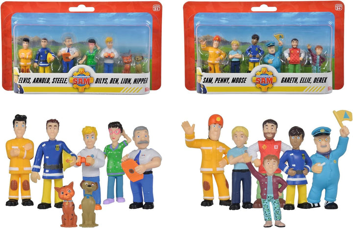 Simba 109252538 - Set de figurine Fireman Sam, 6 piese, 2 asortate, O singură versiune furnizată, 5-7cm figurine de joacă, De la 3 ani