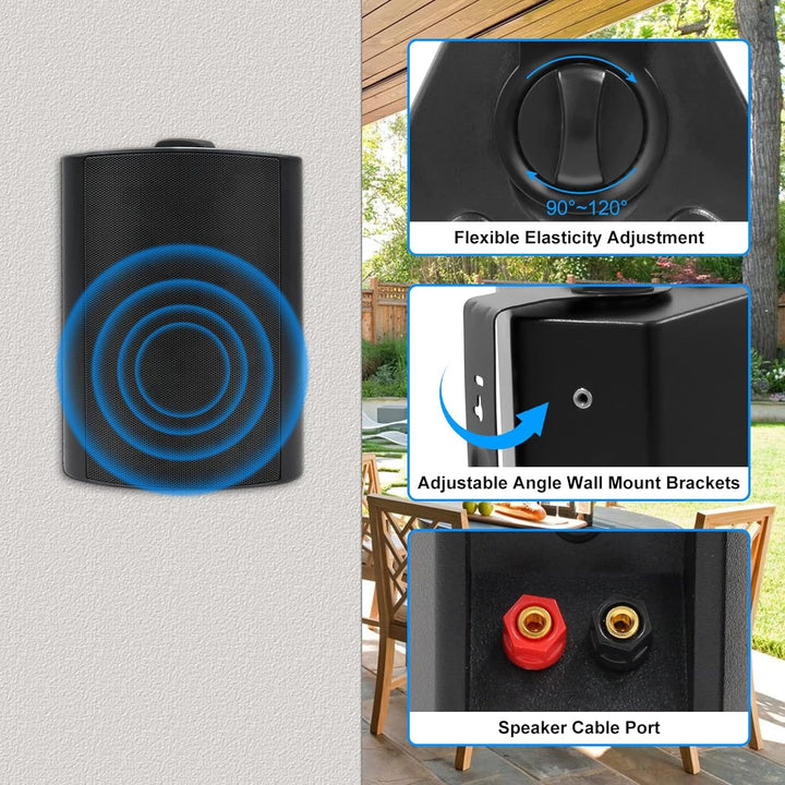Herdio 5,25 Zoll Außenlautsprecher Wasserdicht Verdrahtet 600Watt Wandmontage-Outdoor Lautsprecher Superior Stereo Dome Tweeter Allwetter Für Indoor- Outdoor Patio Porch (4 Schwarze Lautsprecher)