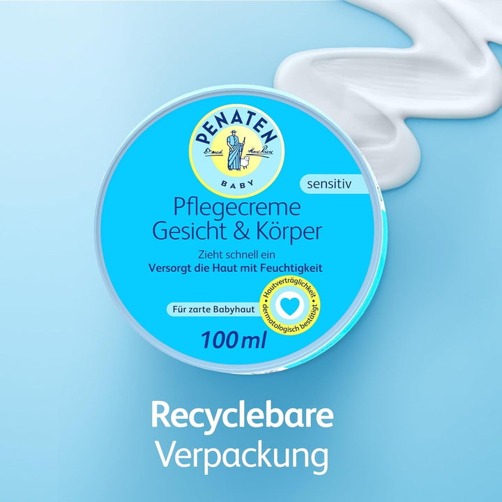 PENATEN cremă de îngrijire pentru față și corp (100 ml), cremă de față și de corp pentru bebeluși, cu absorbție rapidă, pentru pielea delicată a bebelușilor, lasă pielea moale și îi oferă pielii hidratare importantă