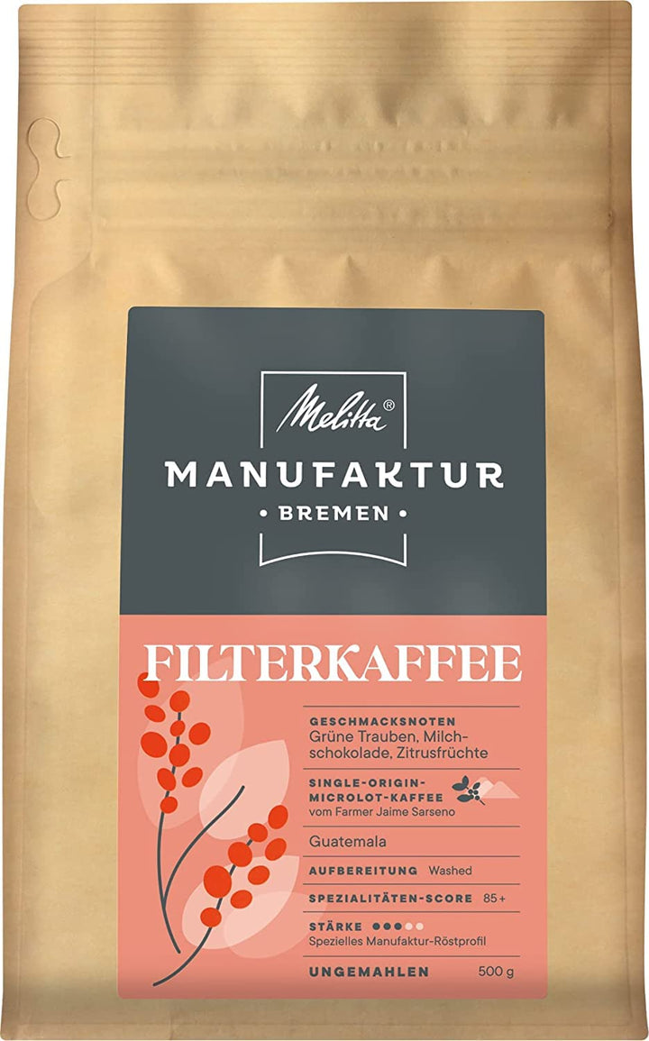 Melitta Manufaktur-Kaffee Caffè Crema Spezialitäten-Kaffee, 500G, Kaffee-Bohnen, Ungemahlen, Single-Origin-Farm-Kaffee Aus Costa Rica, Geröstet in Deutschland, Stärke 3