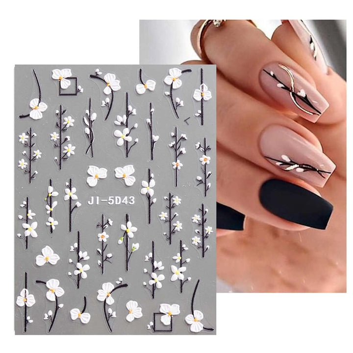 JMEOWIO 3D Nagelsticker Frühling Blume Nail Art Sticker Selbstklebend Nagelaufkleber 5D Stereoskopisch Buntes Sommer Blumen Dekoration Nageldesign Zubehör 4 Blatt