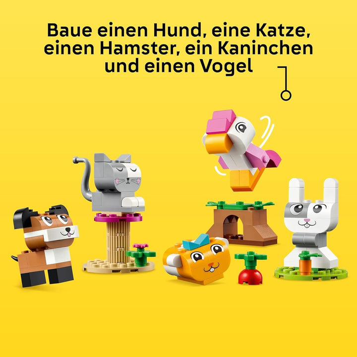LEGO Classic Creative Animals, cutie cu cărămizi colorate, construiește figurine de animale din cărămizi precum câine, pisică, iepure, hamster și pasăre, jucărie de construcție pentru băieți și fete de la 5 ani 11034
