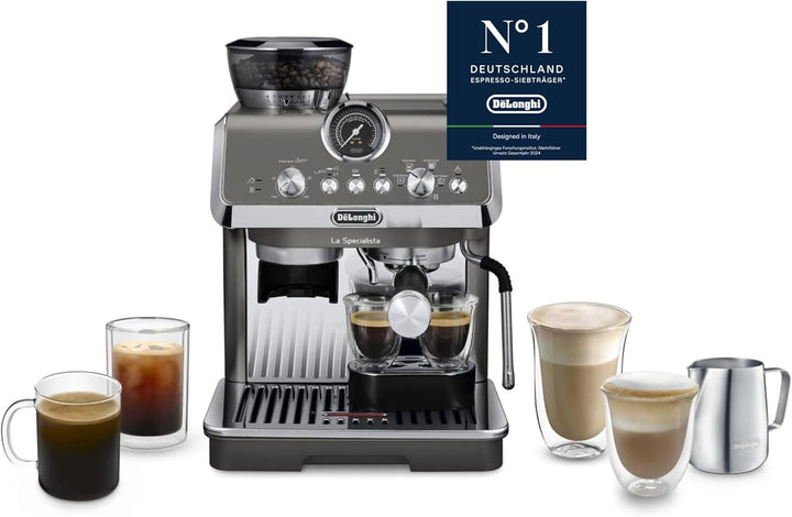 Espressor portafiltru De'Longhi La Specialista Touch EC9455.M, espressor cu râșniță integrată, ghid barista, 15 bar, funcție cold brew, spumare automată a laptelui, ecran tactil, metal