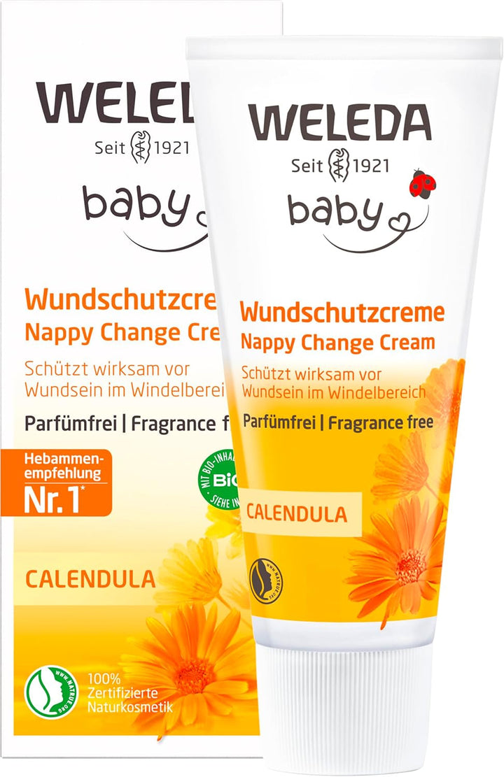 WELEDA Organic Baby Calendula Wound Protection Cream 75ml - Cosmetice naturale unguent pentru răni / cremă pentru bebeluși pentru protecția pielii sensibile a bebelușului în zona scutecelor. Ajută la roșeață, piele iritată și durere