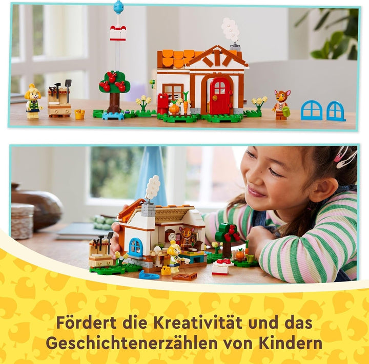 LEGO Animal Crossing Vizită de la Melinda, jucărie creativă pentru copii cu 2 mini-figurine din seria de jocuri video, inclusiv Fatima, Merch, cadou pentru fete și băieți de la 6 ani 77049