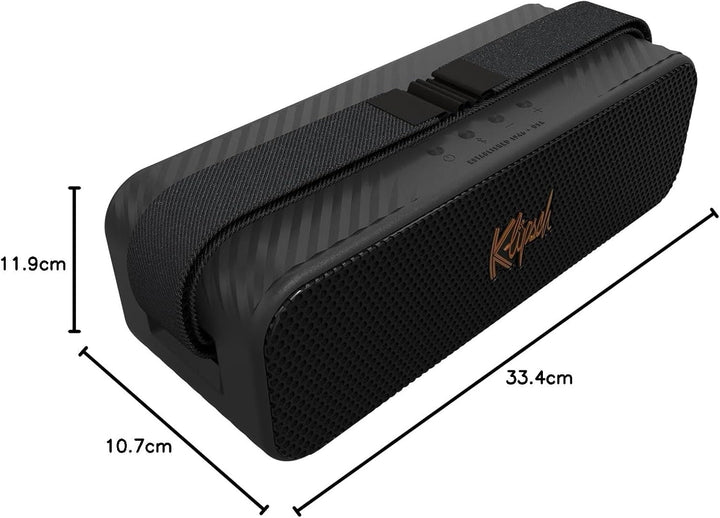 Klipsch Detroit, Difuzor Bluetooth portabil cu două tweeter-uri de 2,5 cm, woofers de 7,6 cm, rezistent la apă IP67 și baterie cu autonomie de 20 de ore. Experiență de concert live. Culoare: negru.