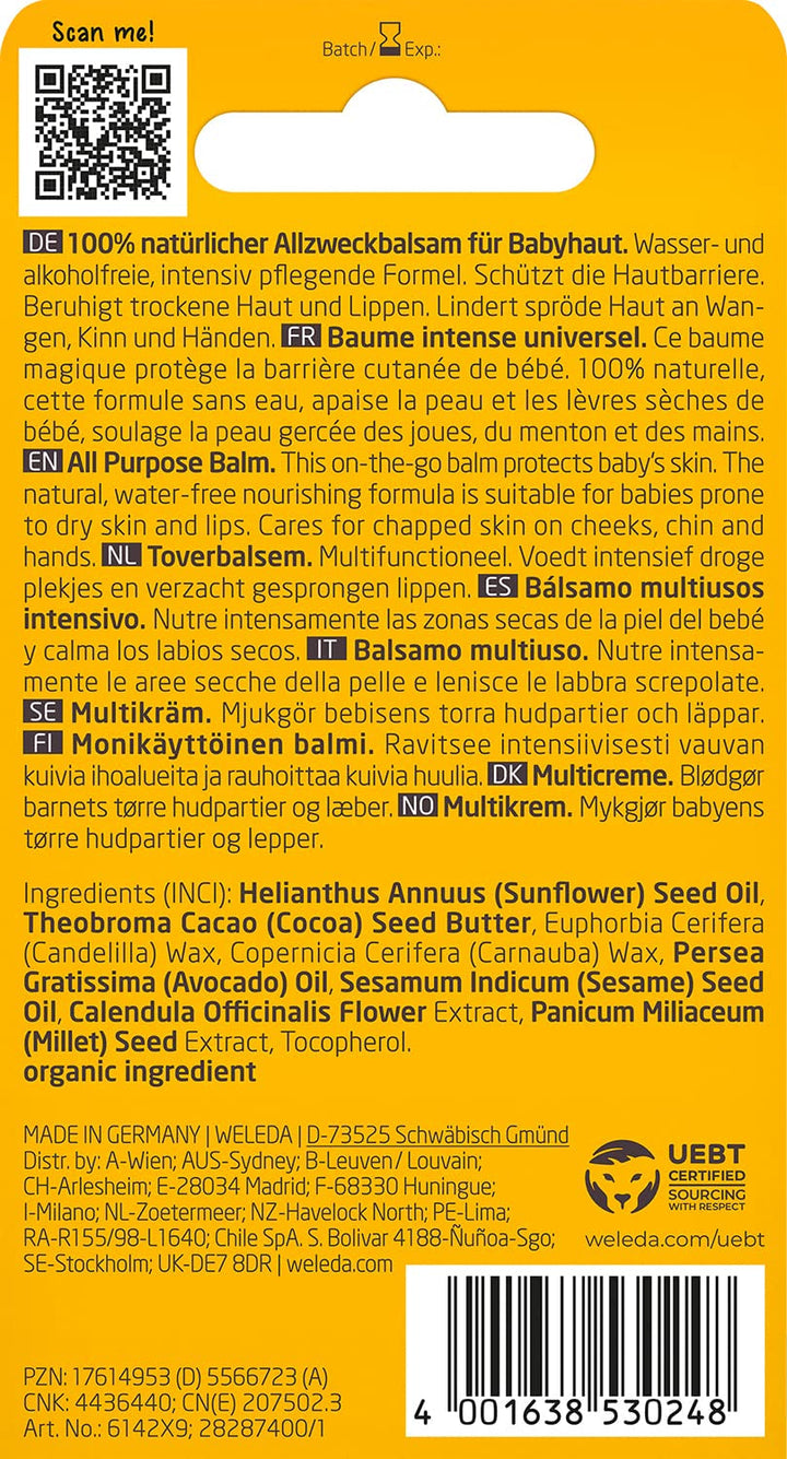 WELEDA Organic Baby Calendula Magic Balm - Balsam universal de cosmetice naturale pentru față și corp pentru îngrijirea și calmarea pielii și buzelor uscate. Balsam bogat universal pentru bebeluși și copii (1x 25g)