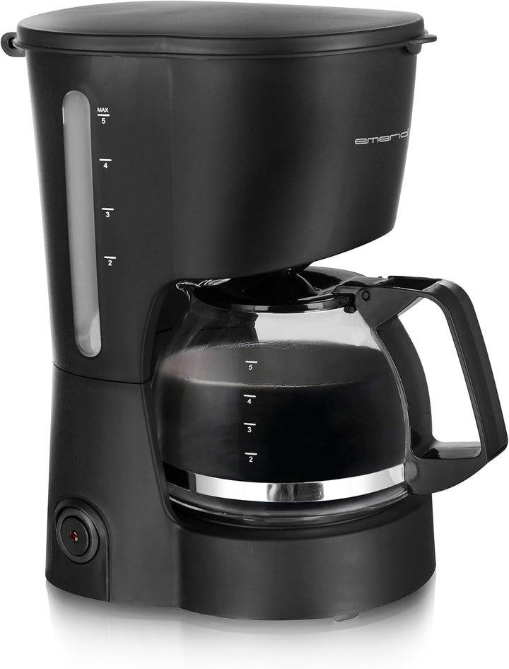 Emerio CME-122933, Cafetieră cu filtru, 1,25 l pentru până la 10 cești de cafea proaspătă, filtru permanent detașabil, funcție anti-picurare, cafetieră din sticlă, oprire automată, 1000 wați, negru/argintiu