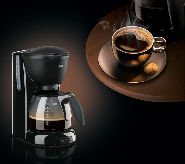 Cafetiera Braun Caféhouse Puraroma plus KF 560/1 - Cafetieră cu filtru cu ulcior de sticlă pentru 10 cești de cafea, cafetieră pentru arome unice, 1100 wați, negru