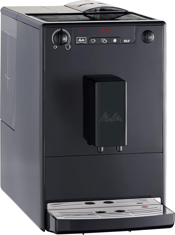 Melitta Solo - Mașină de cafea complet automată cu gura de scurgere reglabilă pe înălțime, Mașină de cafea mică cu rezervor de apă detașabil, De exemplu, pentru espresso sau cremă de cafea, Negru pur